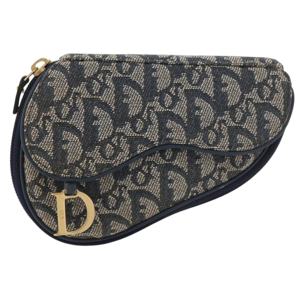 Christian Dior Vintage Saddle Coin Purse Diorissimo Canvas Navy Canvas Clutche & Pouche Bag (Pre-Owned)