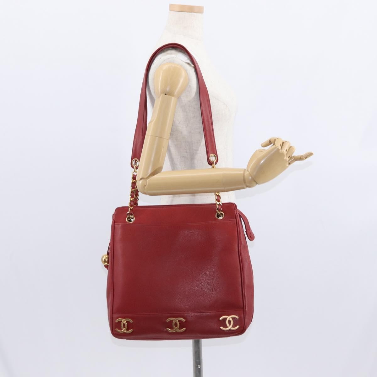 Chanel Vintage Metal Cc Shoulder Bag Caviar Red Leather Shoulder Bag Bag