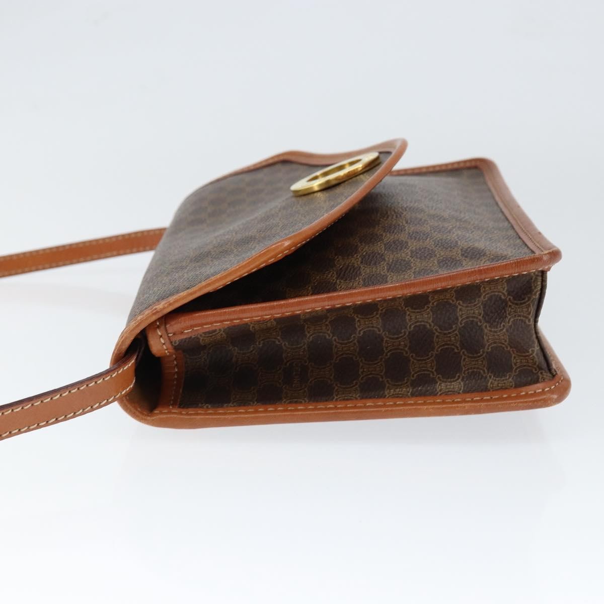 Celine Vintage Macadam Circle Logo Shoulder Bag Canvas And Leather Brown Canvas Shoulder Bag Bag