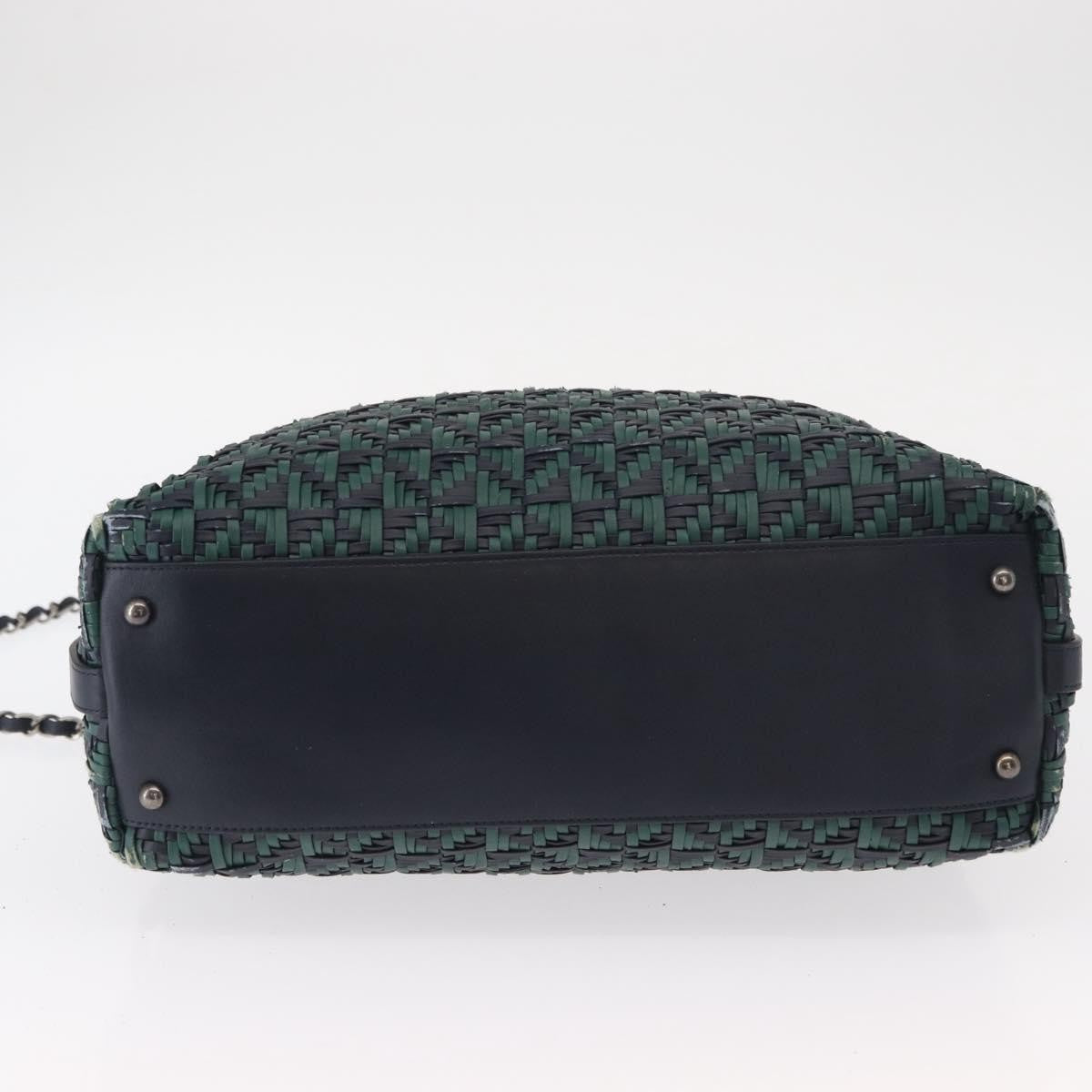 Chanel Convertible Chain Bowler Bag Woven Calfskin Green Leather Handbag