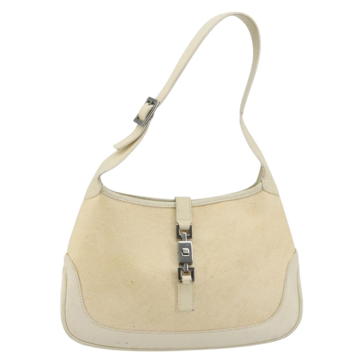 Gucci Vintage Jackie Shoulder Bag Canvas And Leather Beige Canvas Handbag (Pre-Owned)