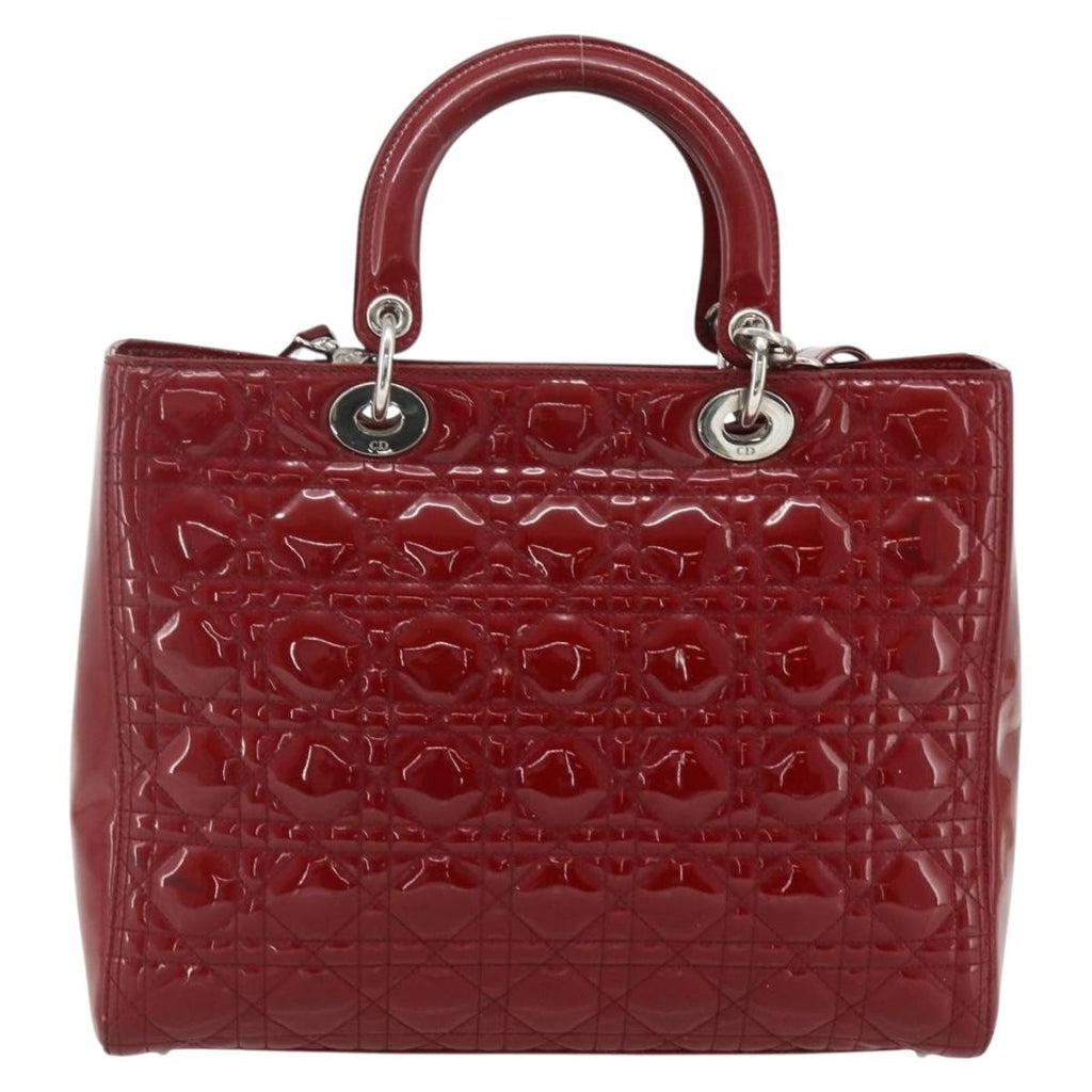 Christian Dior Lady Dior Bag Cannage Quilt Patent Red Patent_Leather Handbag (Pre-Owned)