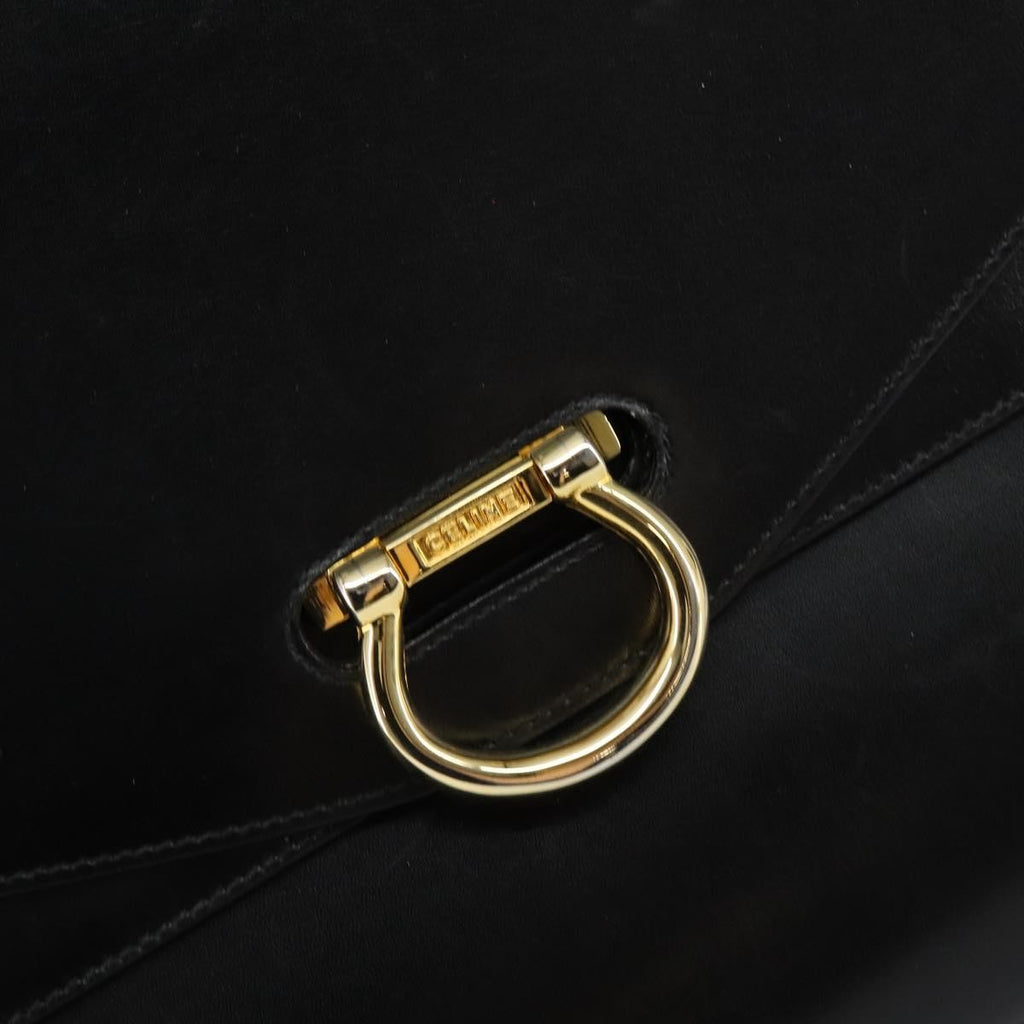 Celine Vintage Top Handle Bag Glazed Leather Black Leather Bag