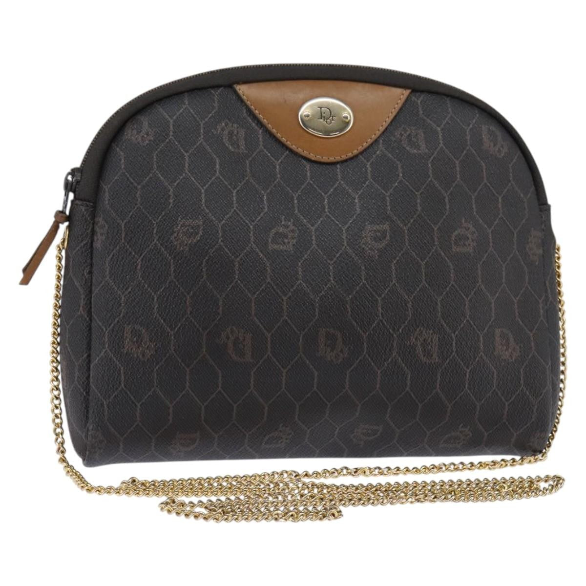 Christian Dior Vintage Honeycomb Chain Canvas Black Canvas Shoulder Bag Bag (Pre-Owned)