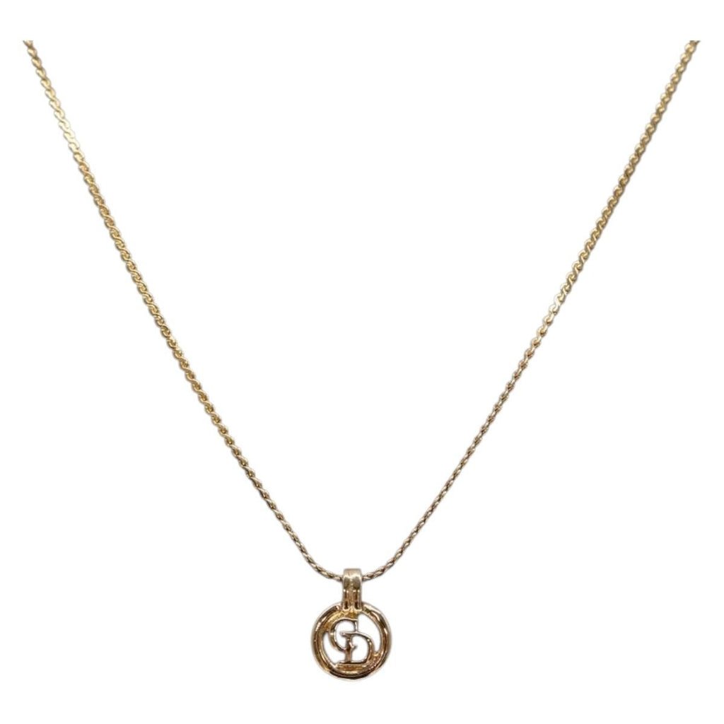 Christian Dior Cd Round Pendant Necklace Metal Gold Metal Necklace Jewelry (Pre-Owned)