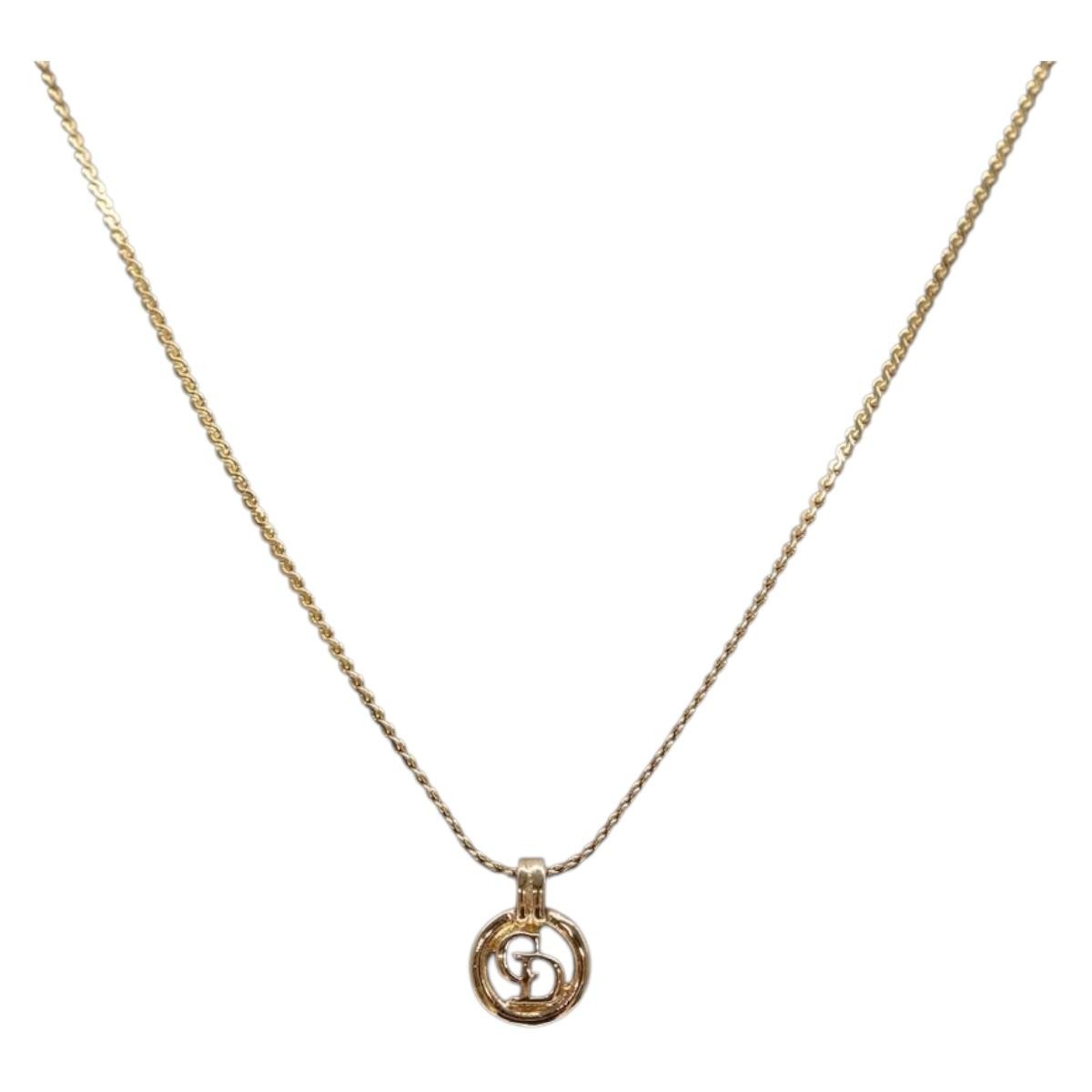 Christian Dior Cd Round Pendant Necklace Metal Gold Metal Necklace Jewelry (Pre-Owned)