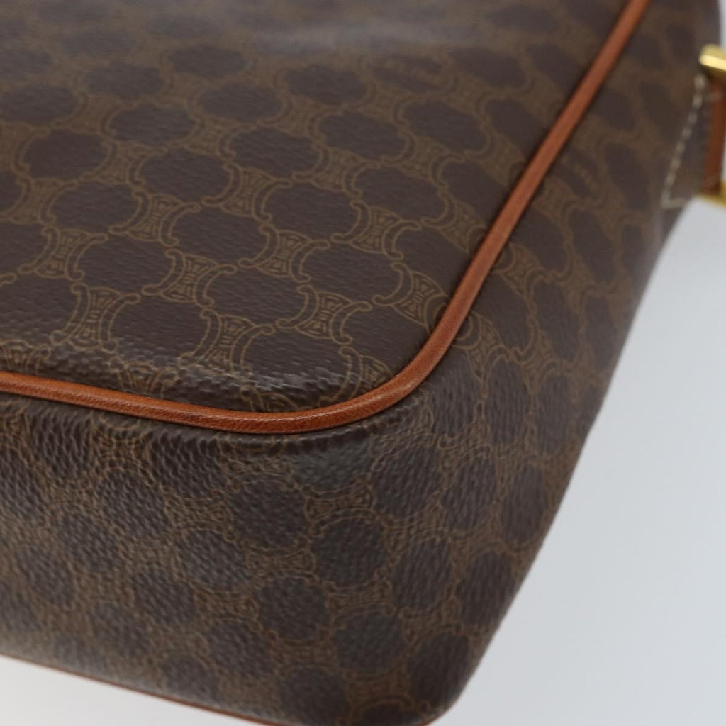 Celine Vintage Macadam Circle Logo Shoulder Bag Canvas And Leather Brown Canvas Shoulder Bag Bag