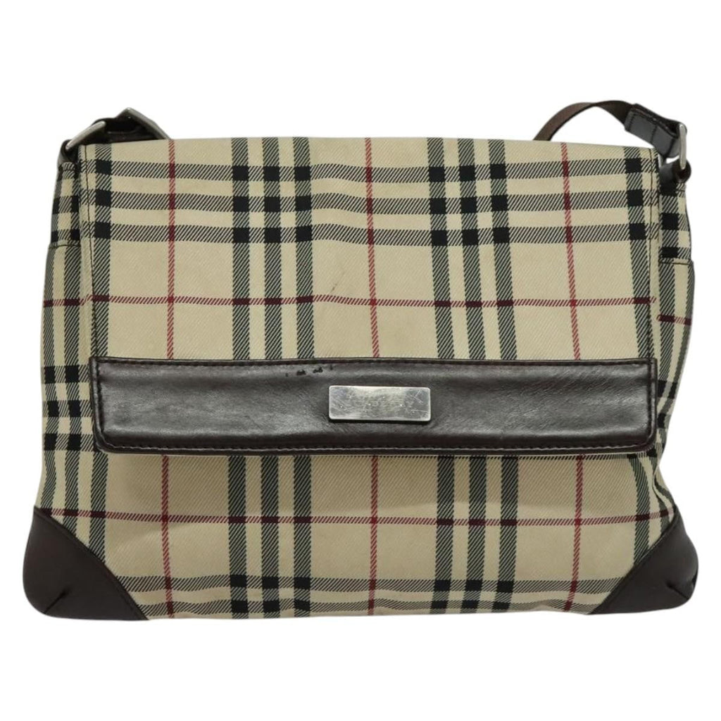 Burberry Vintage Flap Crossbody Bag Haymarket Canvas Beige Nylon Shoulder Bag