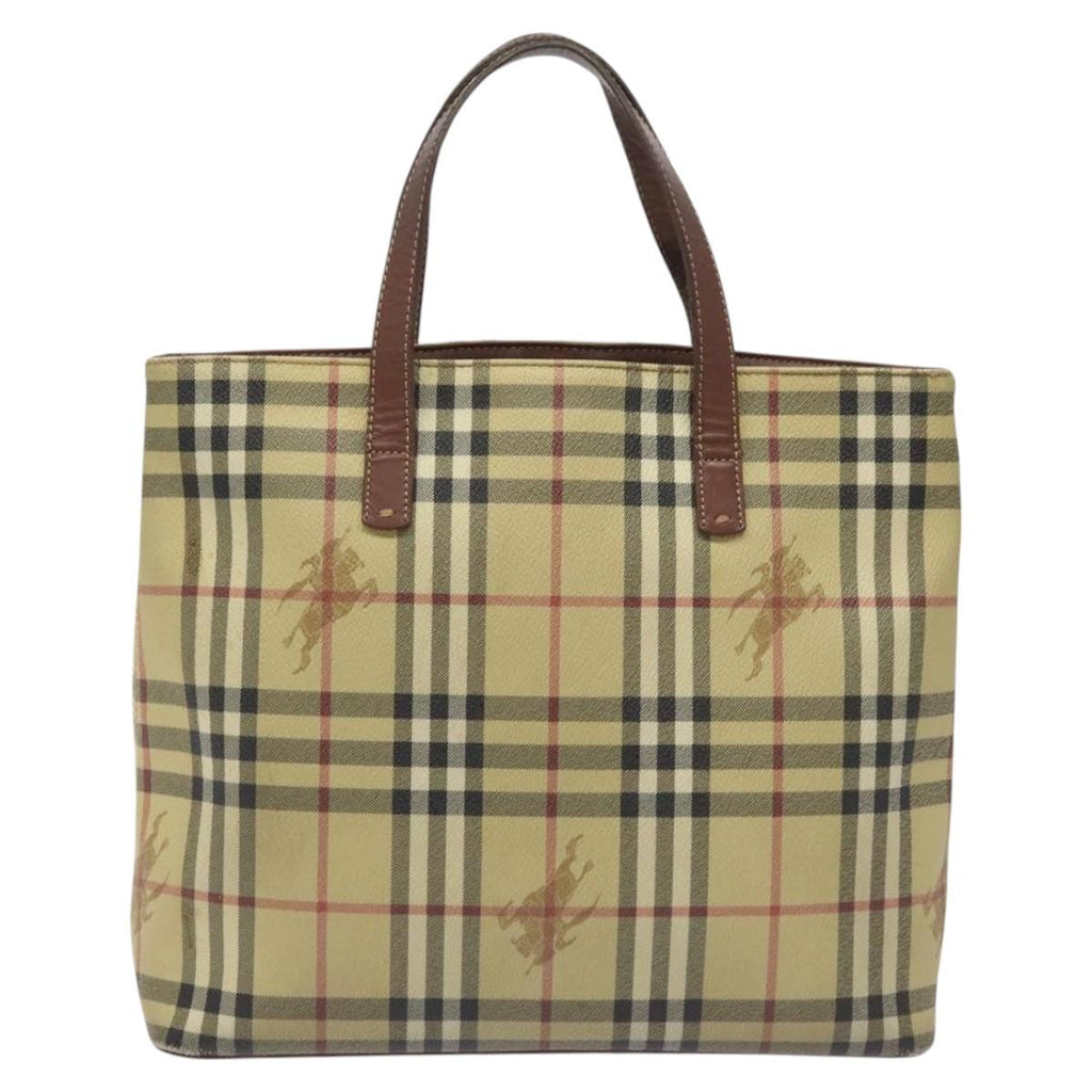 Burberry Top Handle Tote Haymarket Coated Canvas Beige Canvas Tote Bag