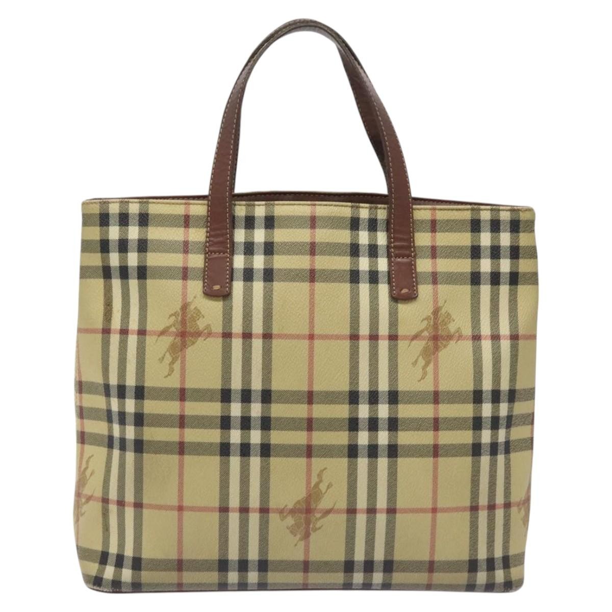 Burberry Top Handle Tote Haymarket Coated Canvas Beige Canvas Tote Bag