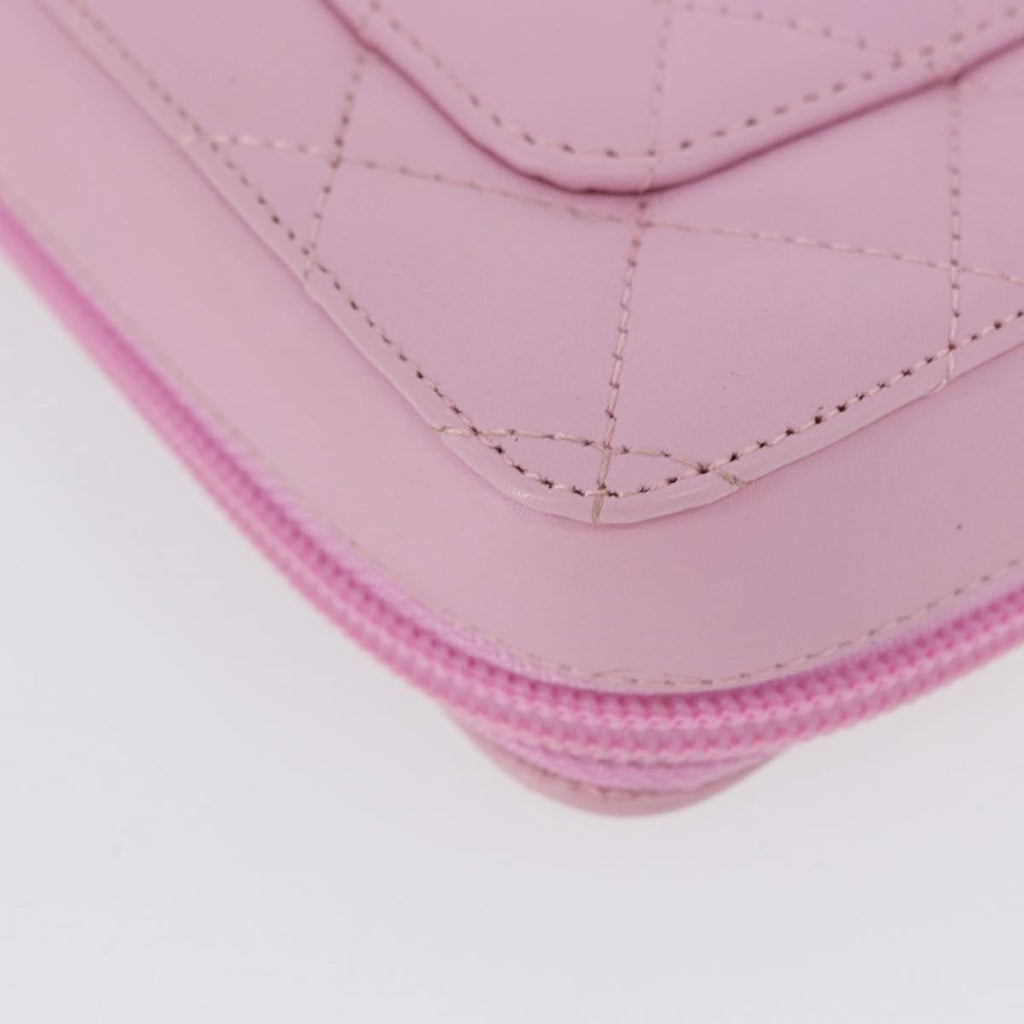 Chanel Cambon Zip Around Cosmetic Case Quilted Leather Pink Leather Wallets Accessory