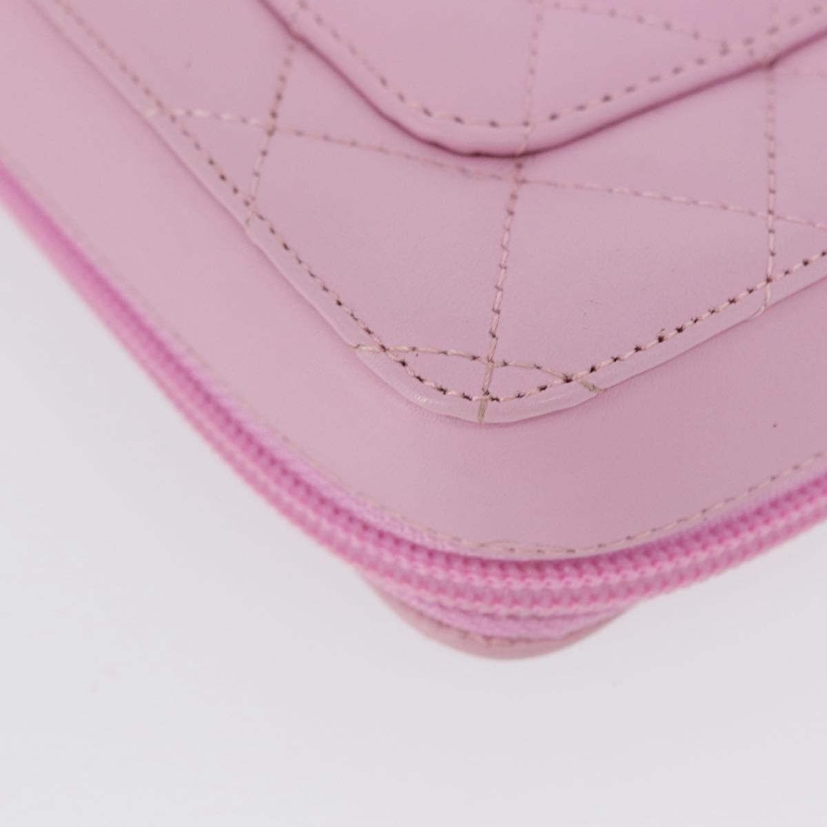Chanel Cambon Zip Around Cosmetic Case Quilted Leather Pink Leather Wallets Accessory