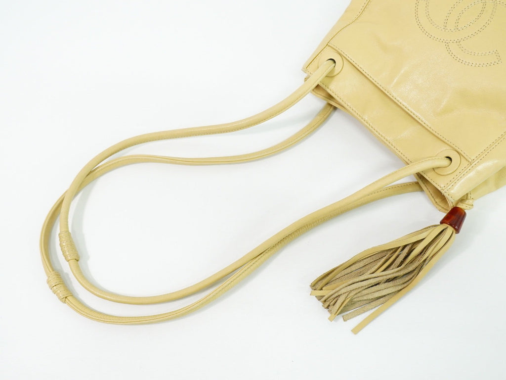 Chanel Vintage Cc Tassel Shoulder Bag Lambskin Beige Leather Shoulder Bag Bag