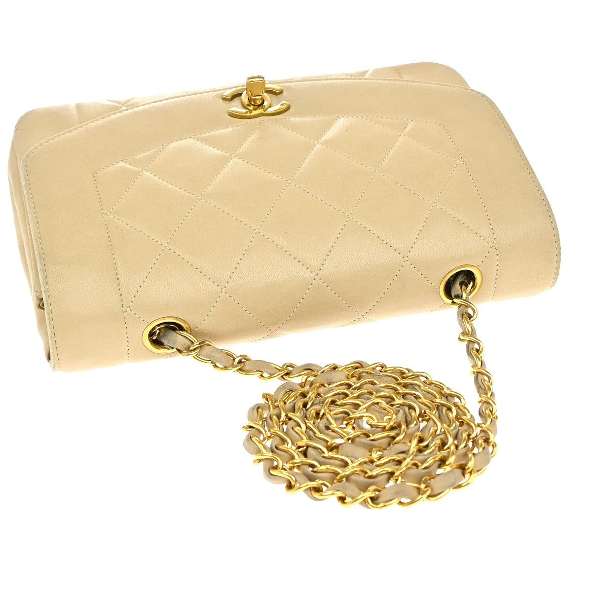 Chanel Diana Flap Bag Quilted Lambskin Beige Leather Shoulder Bag Bag