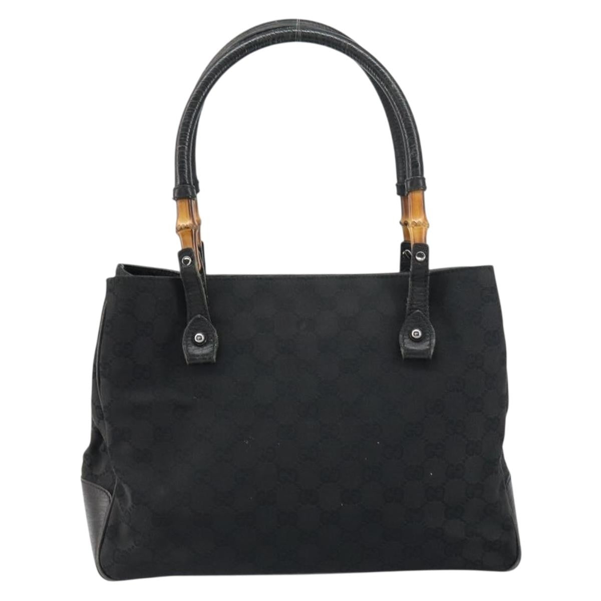 Gucci Bamboo Tote Bag Canvas Black Canvas Tote Bag Bag (Pre-Owned)