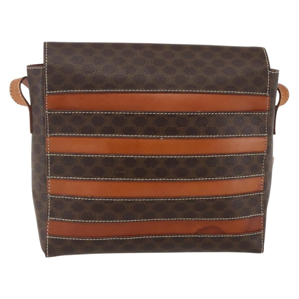 Celine Vintage Macadam Shoulder Bag Canvas And Leather Brown Canvas Shoulder Bag Bag