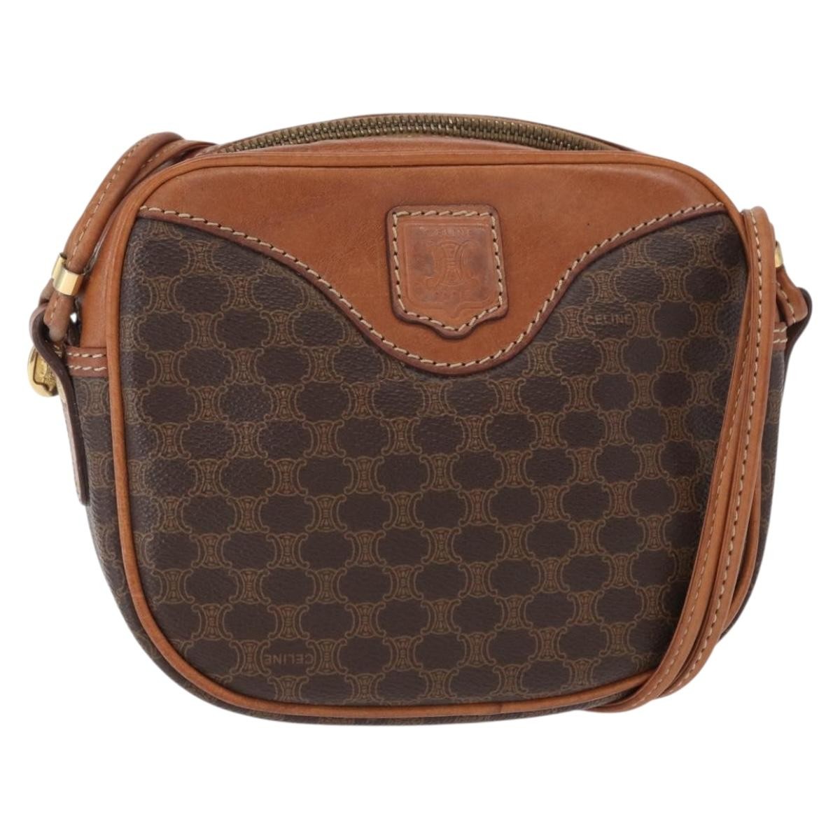 Celine Vintage Macadam Shoulder Bag Canvas And Leather Brown Canvas Shoulder Bag Bag
