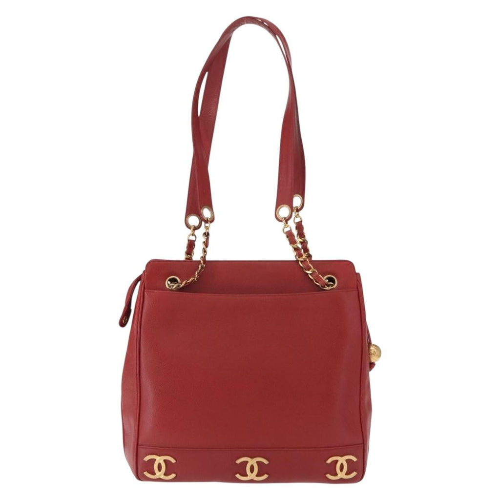 Chanel Vintage Metal Cc Shoulder Bag Caviar Red Leather Shoulder Bag Bag