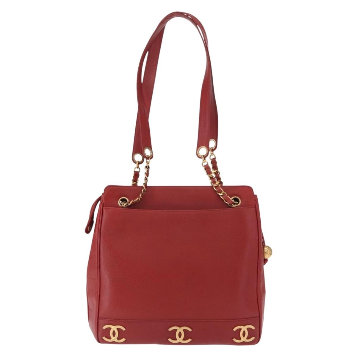Chanel Vintage Metal Cc Shoulder Bag Caviar Red Leather Shoulder Bag Bag