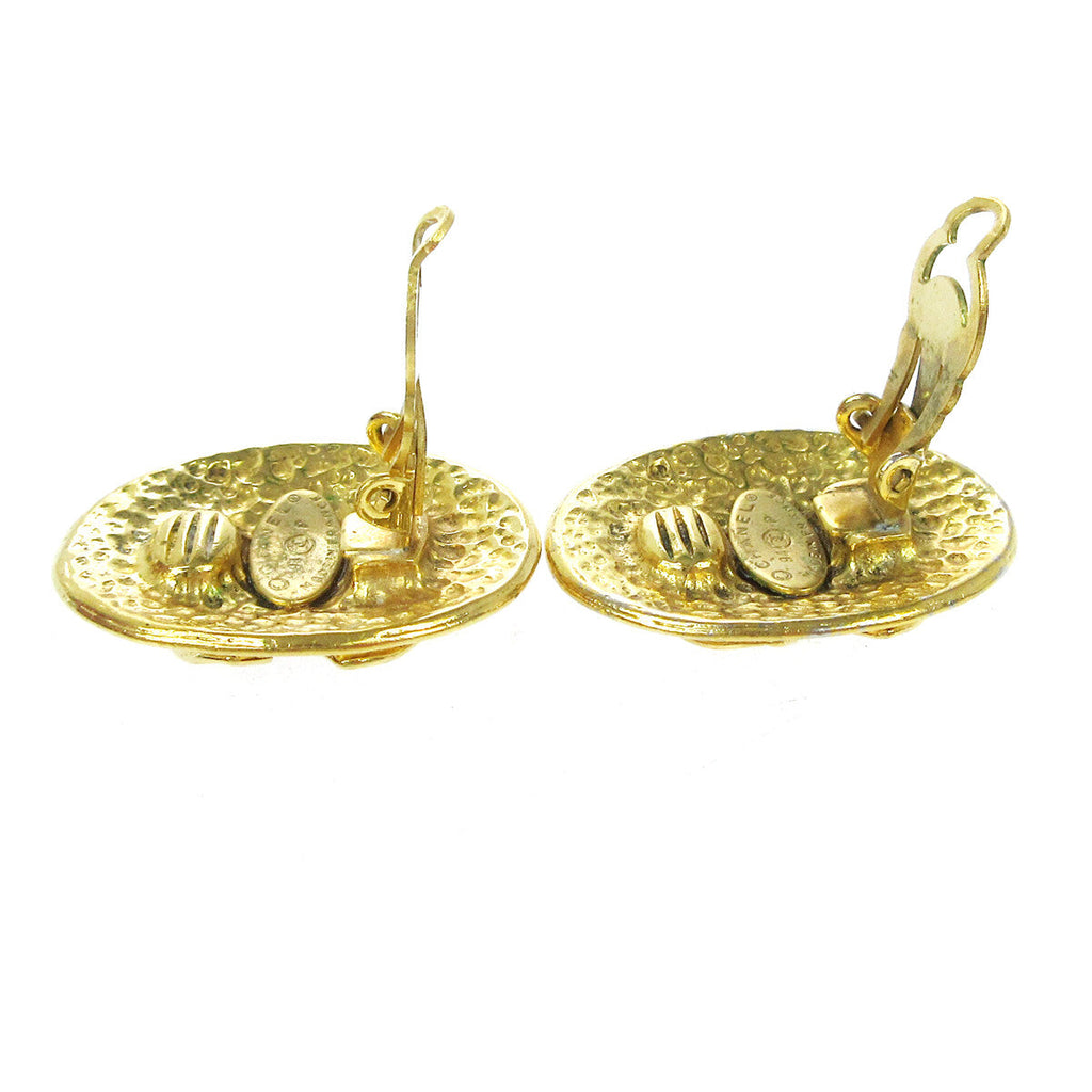 Chanel Vintage Cc Button Ovales Clip-On Earrings Gold-Plated Gold Gold_Plated Earrings Jewelry