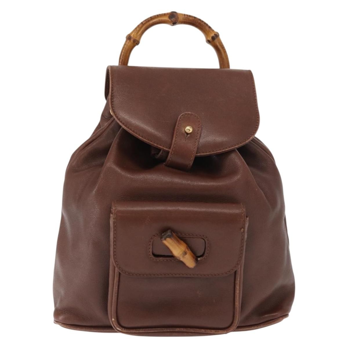 Gucci Vintage Bamboo Backpack Leather Brown Leather Backpack Bag (Pre-Owned)