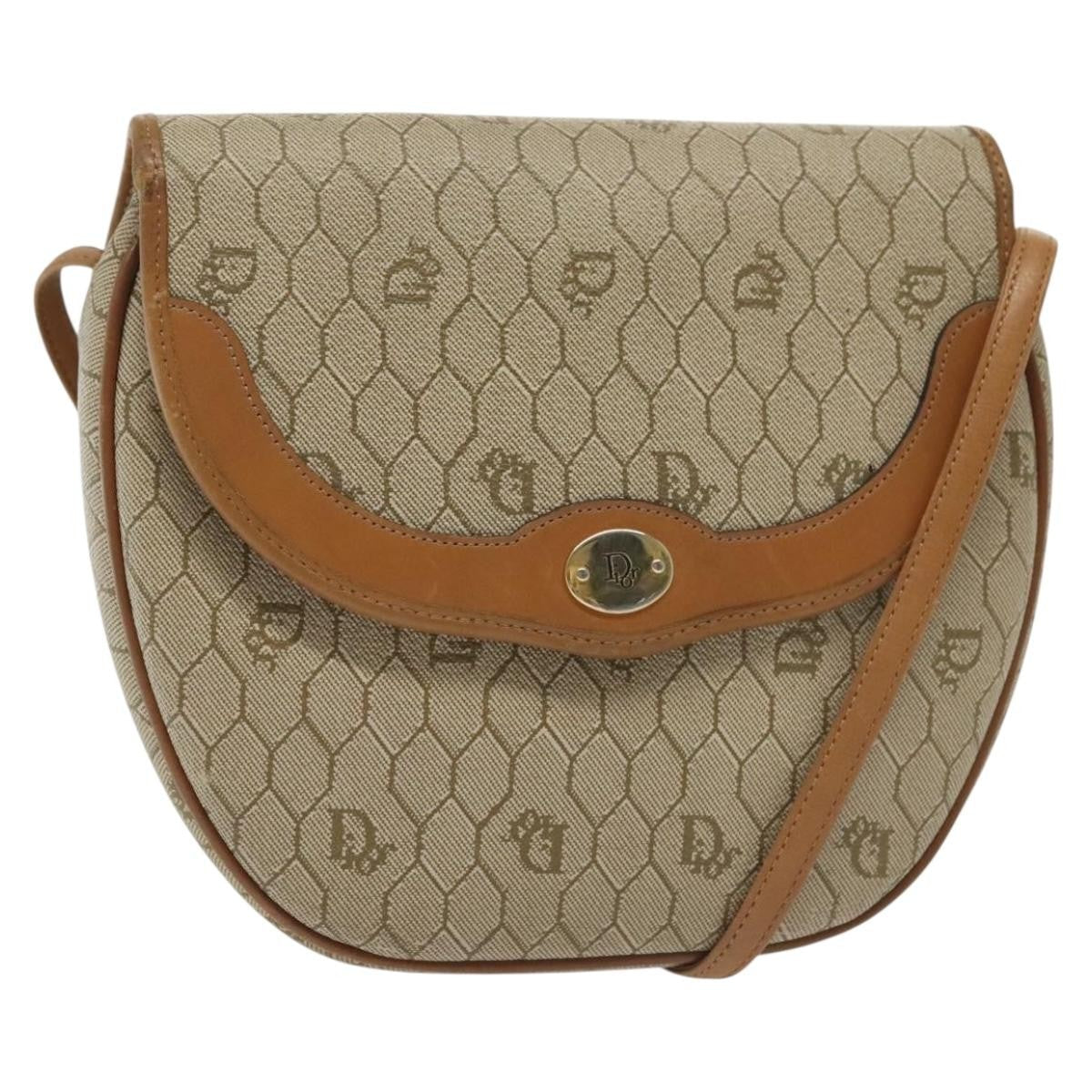 Christian Dior Vintage Honeycomb Shoulder Bag Canvas Beige Canvas Bag (Pre-Owned)