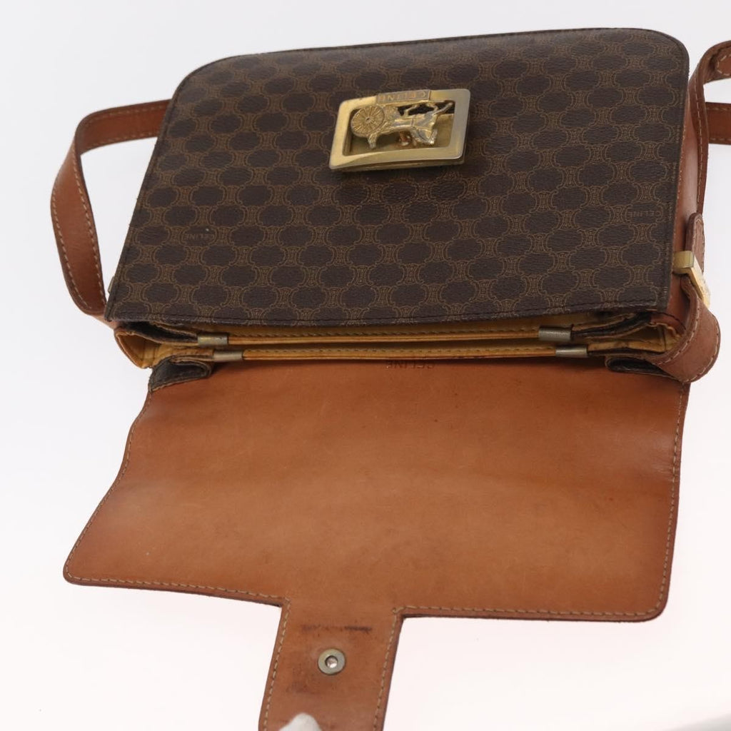 Celine Vintage Horse Carriage Macadam Shoulder Bag Canvas Brown Pvc Shoulder Bag Bag