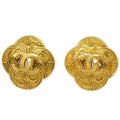 Chanel Clover Round Clip-On Earrings Metal Gold Gold_Plated Earrings Jewelry