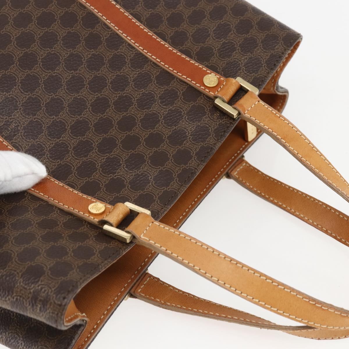 Celine Vintage Macadam Handbag Canvas And Leather Brown Canvas Handbag