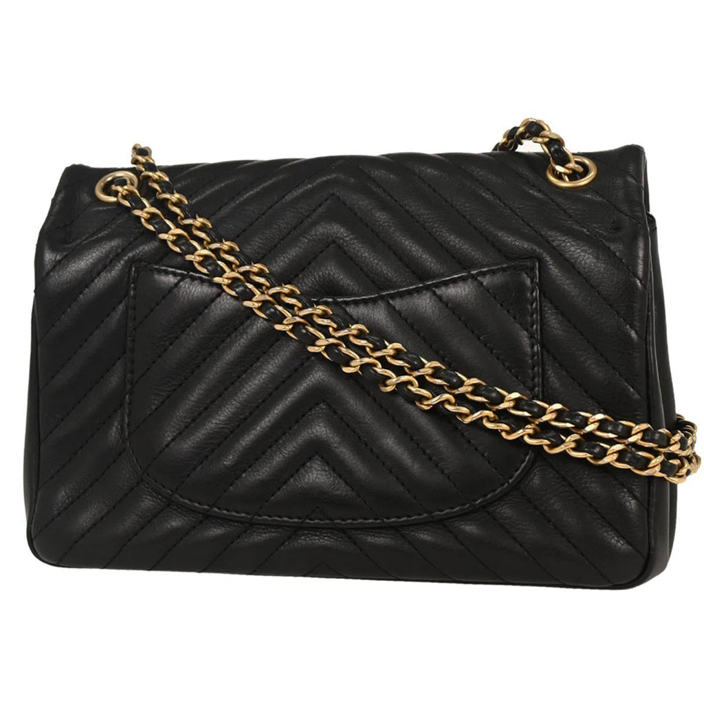 Chanel Rock The Corner Flap Bag Chevron Leather Black Leather Shoulder Bag Bag