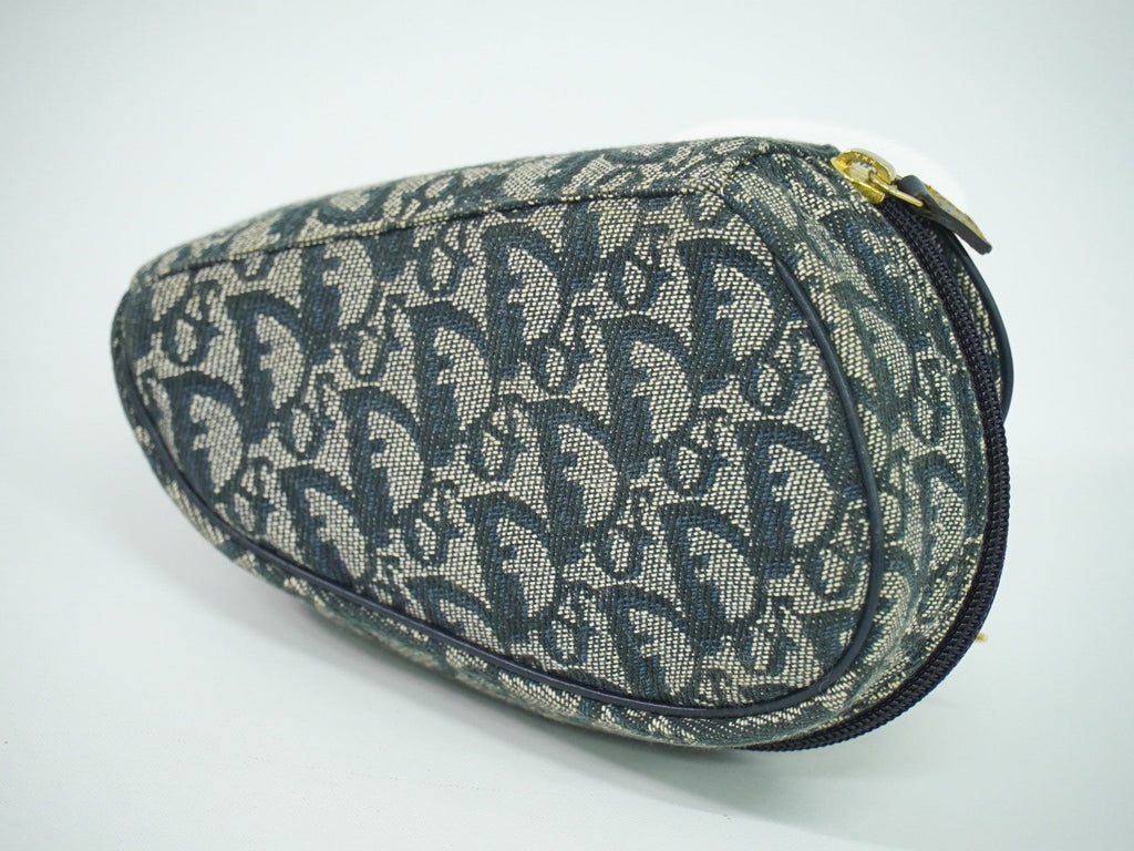 Christian Dior Saddle Zip Pouch Diorissimo Canvas Navy Canvas Clutche & Pouche Bag (Pre-Owned)