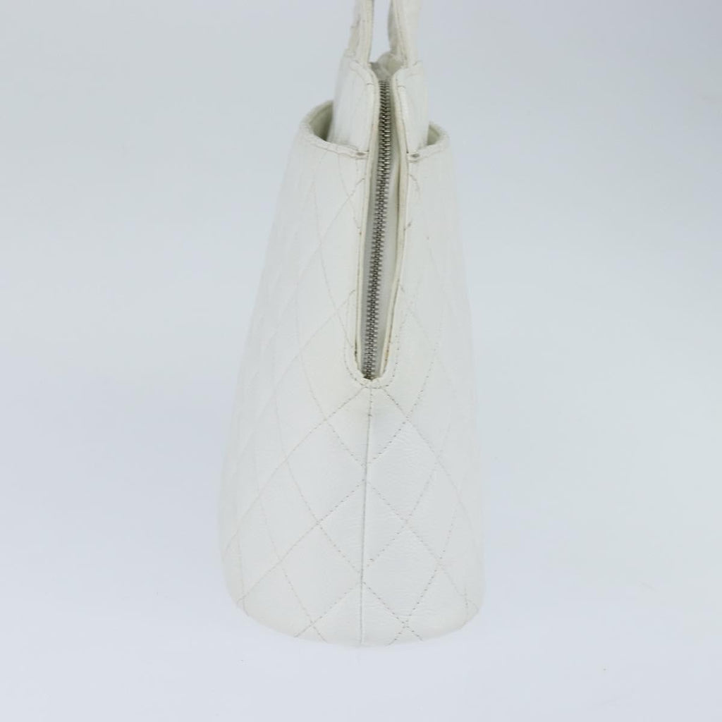 Chanel Vintage Cc Zip Around Bowler Bag Quilted Caviar White Leather Tote Bag Bag
