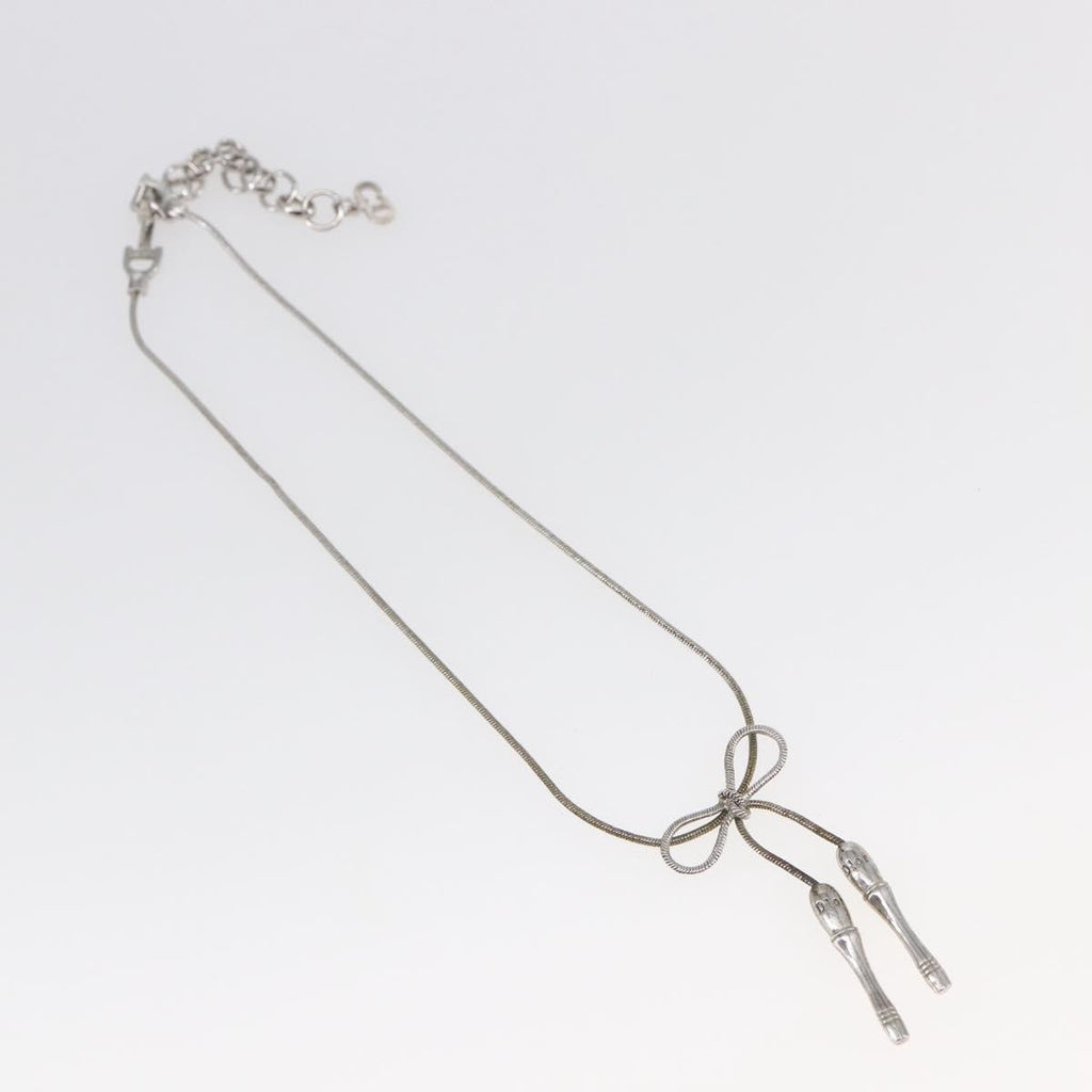 Christian Dior Bow Cd Pendant Necklace Metal With Crystal Silver Metal Jewelry (Pre-Owned)