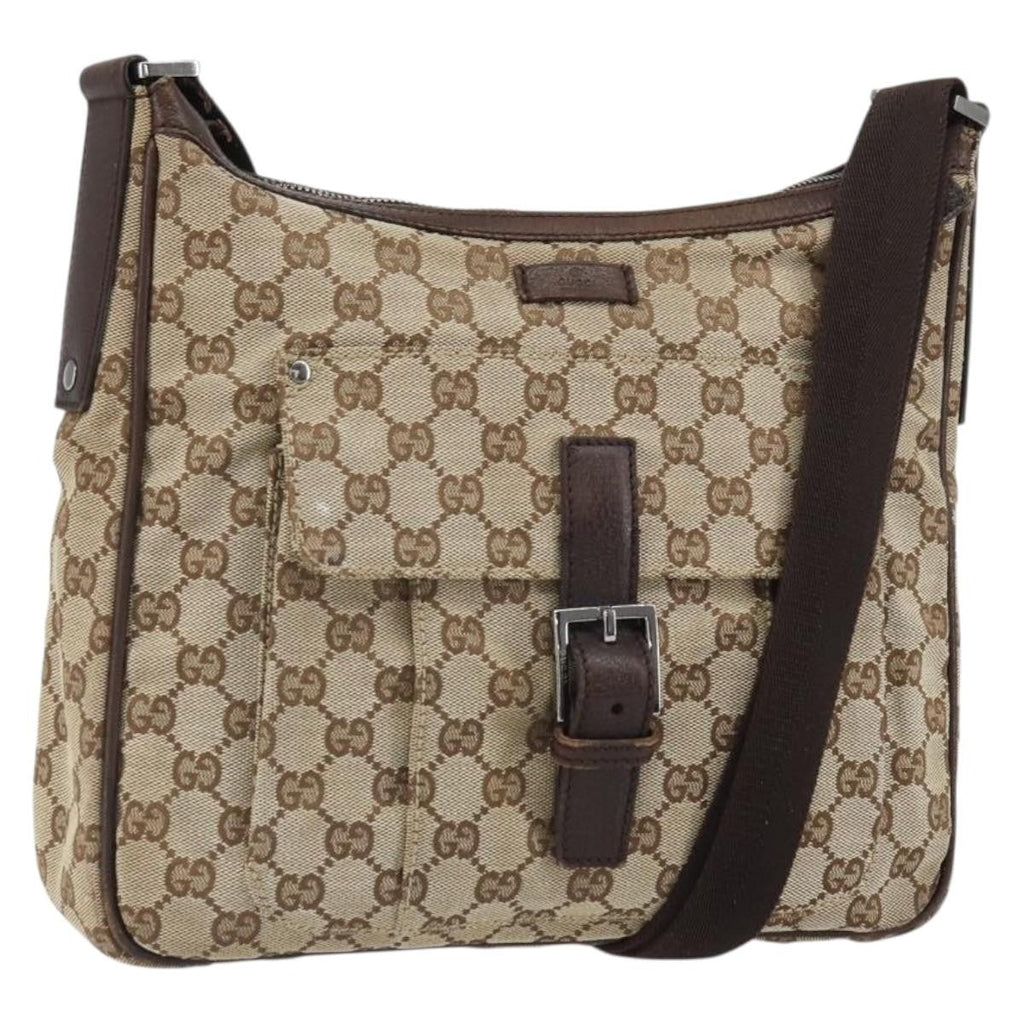 Gucci Vintage Shoulder Bag Gg Canvas And Leather Beige Canvas Shoulder Bag Bag (Pre-Owned)