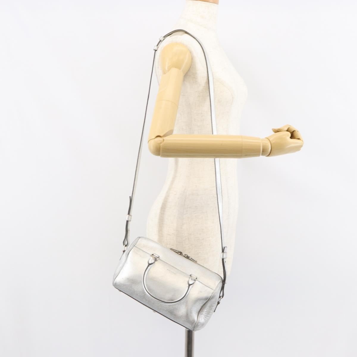 Saint Laurent Classic Duffle Bag Leather Silver Leather Handbag (Pre-Owned)
