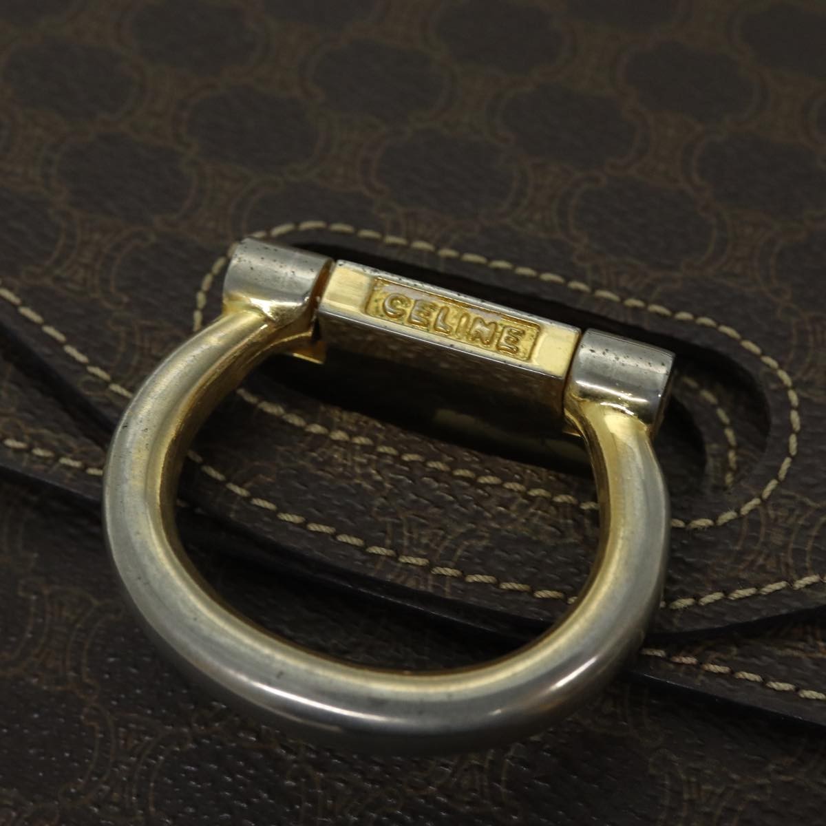 Celine Macadam Handbag Macadam With Leather Brown Canvas Handbag