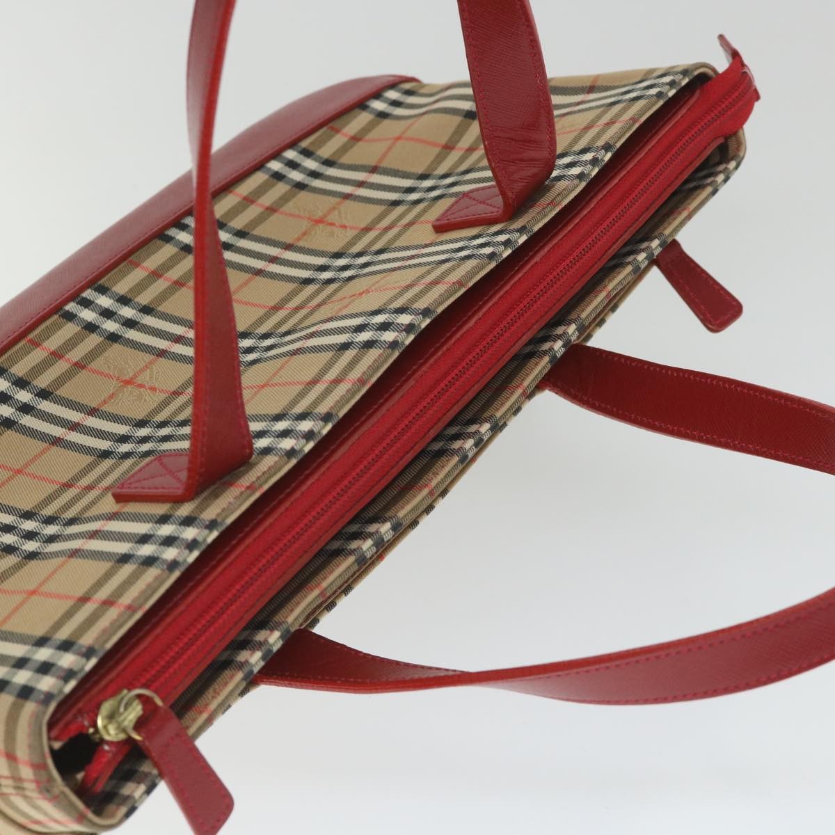 Burberry Nova Check Handbag Leather And Nylon Beige Nylon Handbag