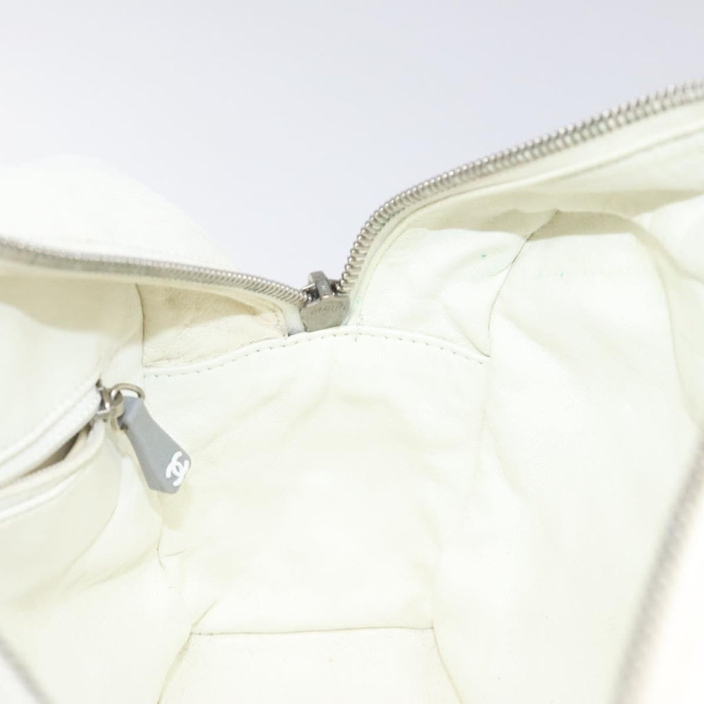 Chanel Vintage Logo Bowler Bag Quilted Canvas White Canvas Handbag