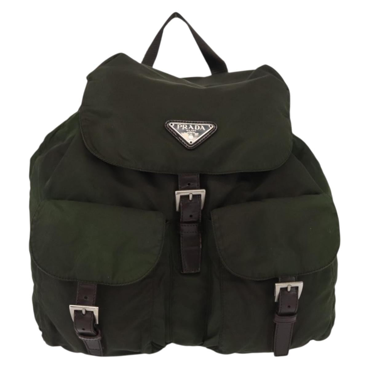 Prada Double Front Pocket Backpack Tessuto Khaki Nylon Backpack Bag