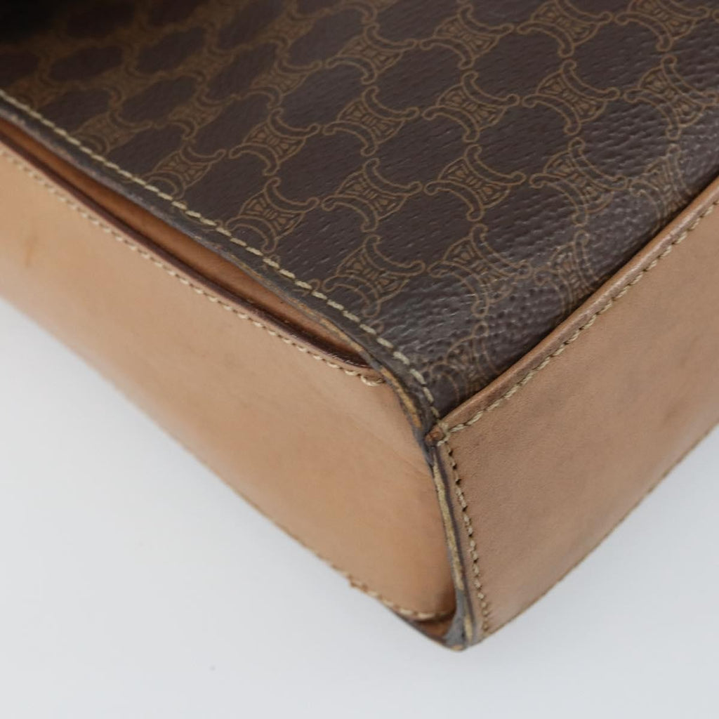 Celine Vintage Macadam Circle Logo Shoulder Bag Canvas And Leather Brown Canvas Shoulder Bag Bag