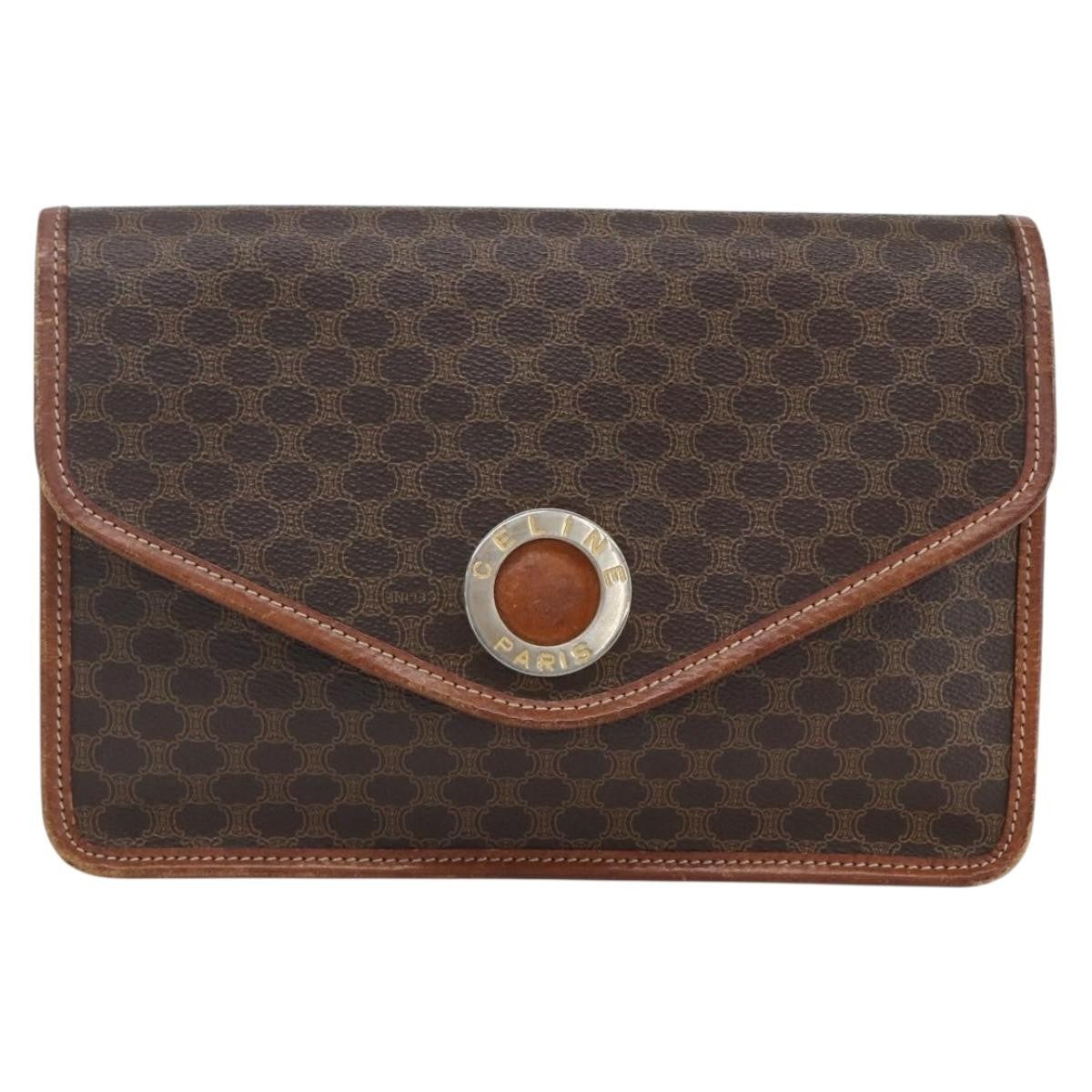 Celine Circle Logo Macadam Pouch Canvas And Leather Brown Canvas Clutche & Pouche Bag