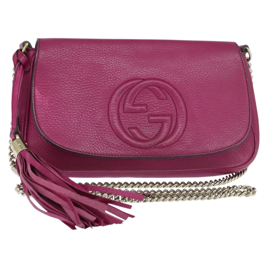 Gucci Soho Chain Crossbody Bag Leather Pink Leather Shoulder Bag Bag (Pre-Owned)
