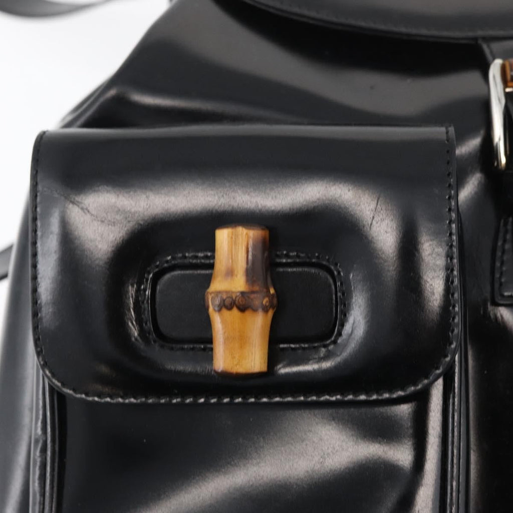 Gucci Vintage Bamboo Backpack Patent Leather Black Patent_Leather Backpack Bag (Pre-Owned)