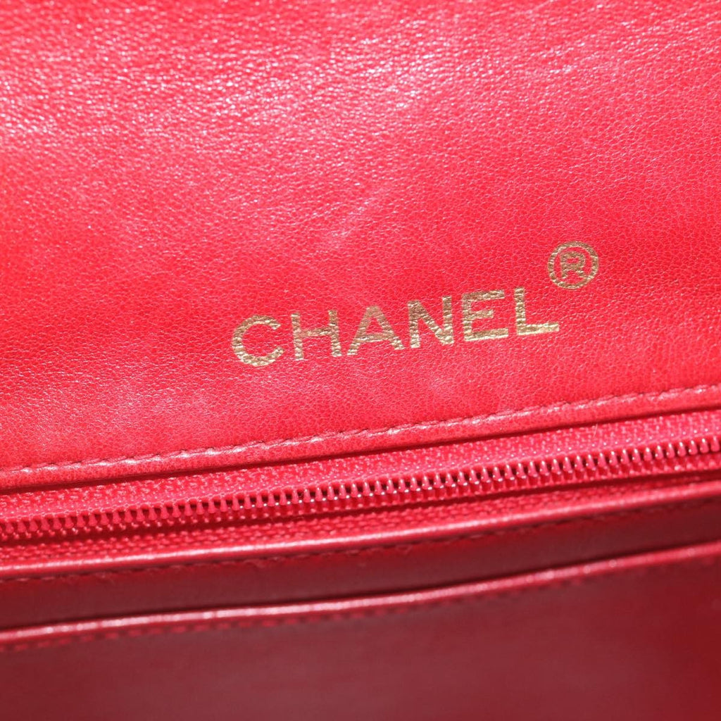 Chanel Vintage Square Chain Handle Flap Bag Quilted Lambskin Red Leather Handbag