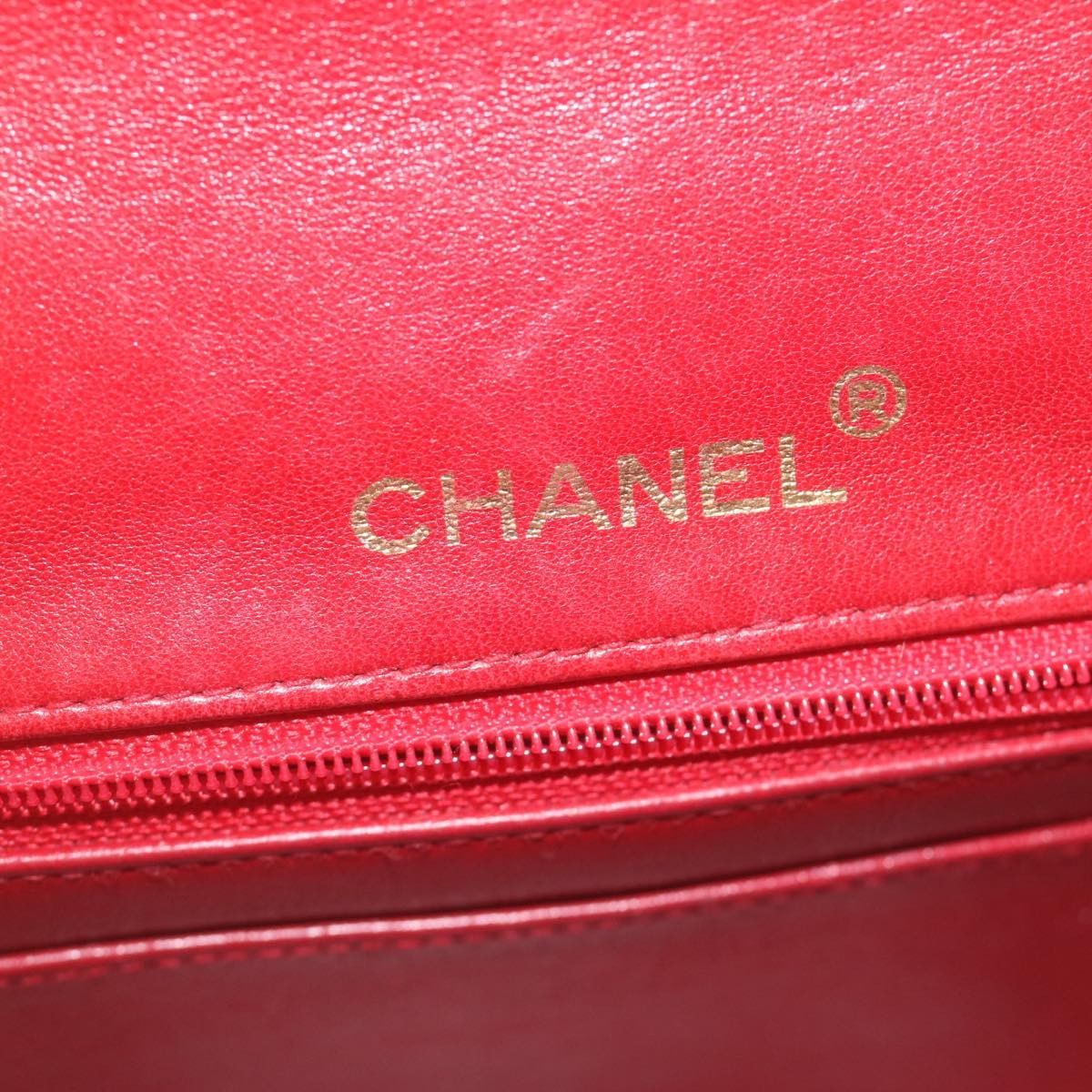 Chanel Vintage Square Chain Handle Flap Bag Quilted Lambskin Red Leather Handbag