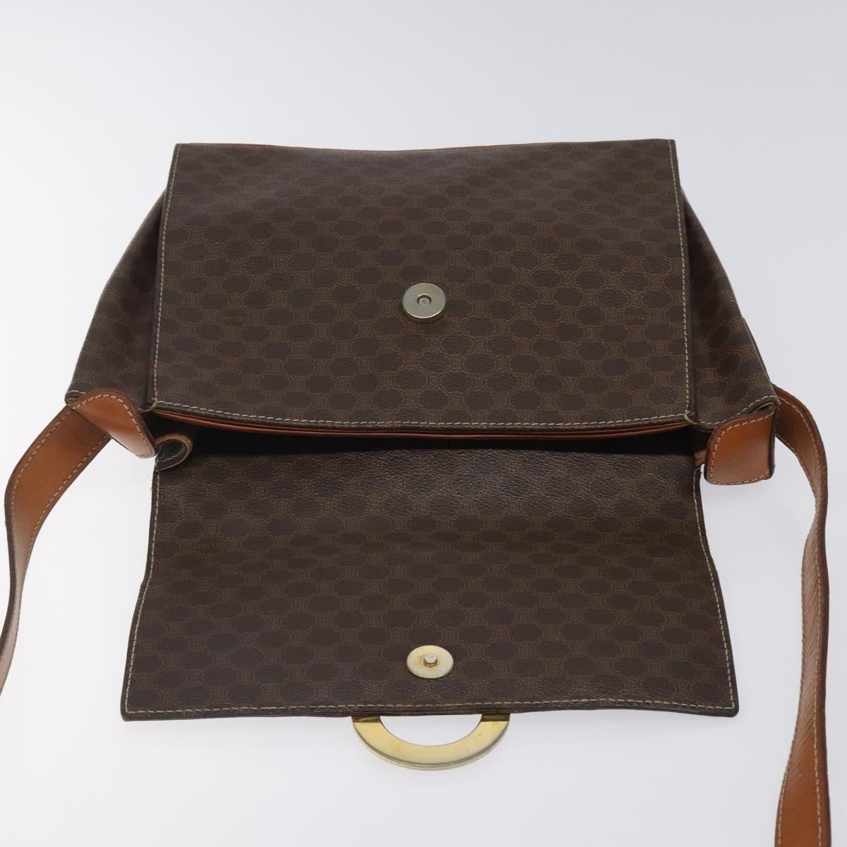 Celine Vintage Macadam Circle Logo Shoulder Bag Canvas And Leather Brown Canvas Shoulder Bag Bag