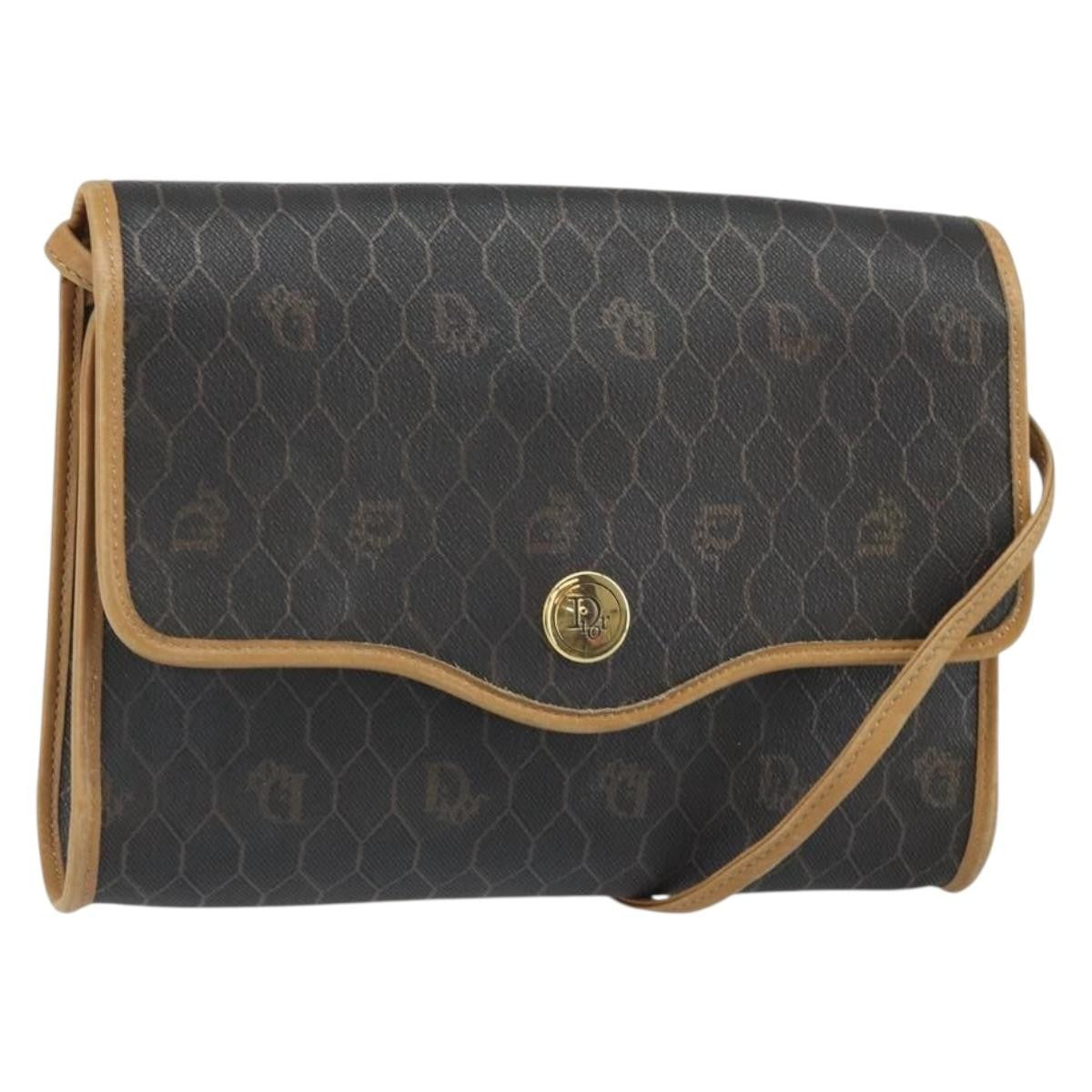 Christian Dior Vintage Honeycomb Shoulder Bag Canvas Black Canvas Shoulder Bag Bag (Pre-Owned)