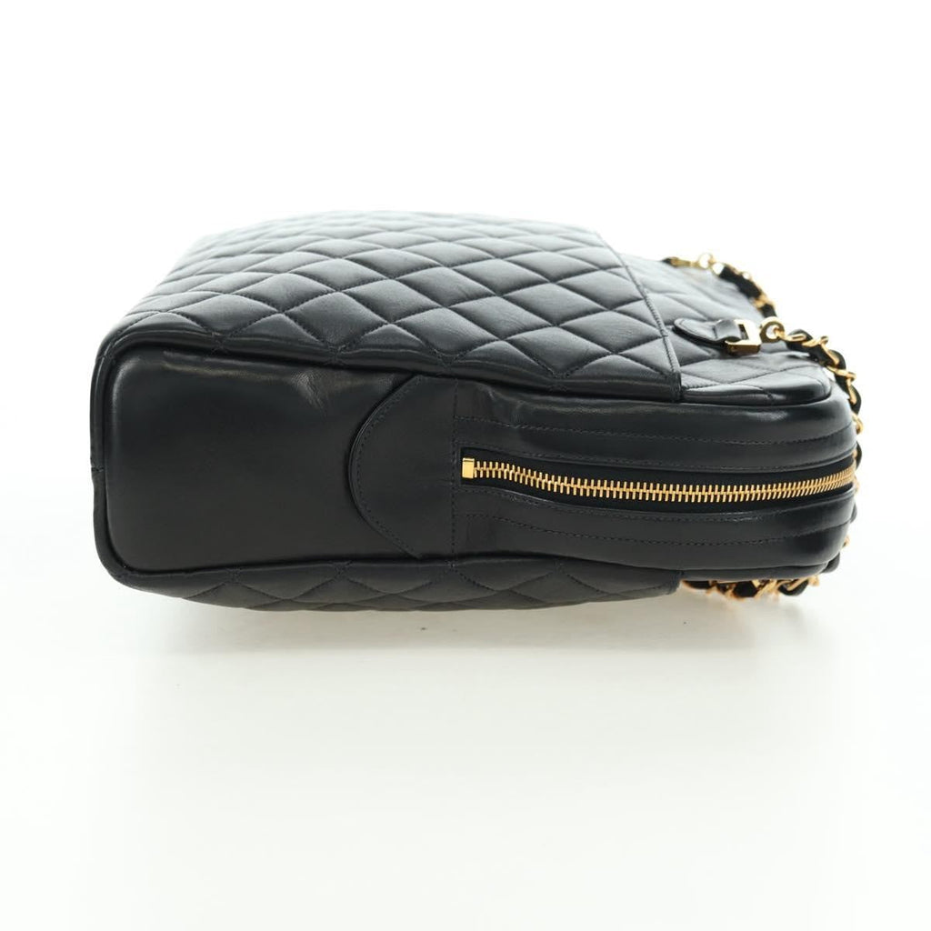 Chanel Vintage Zip Chain Shoulder Bag Quilted Lambskin Black Leather Shoulder Bag Bag