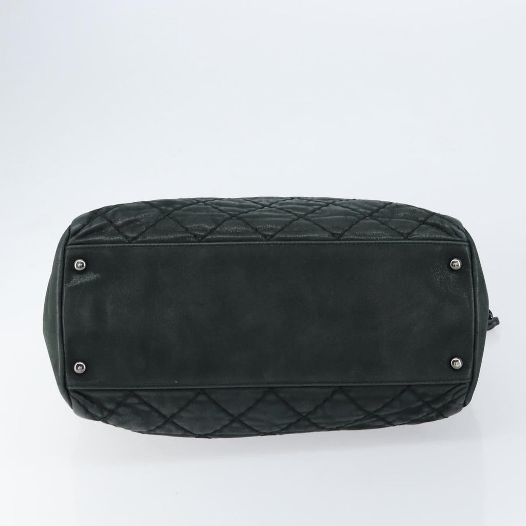Chanel Cc Charm Tote Quilted Iridescent Calfskin Green Leather Tote Bag Bag