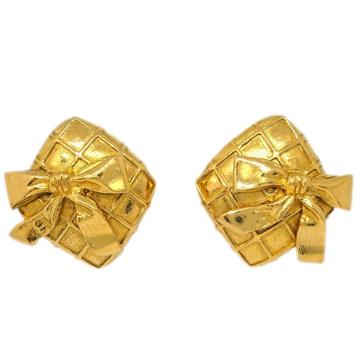 Chanel Cc Rhombus Clip-On Earrings Metal Gold Gold_Plated Earrings Jewelry